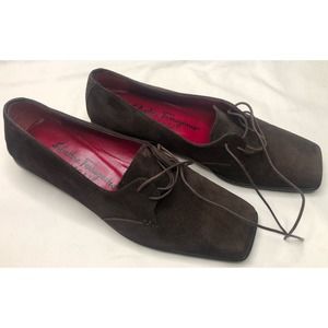 VINTAGE  SALVATORE FERRAGAMO BROWN SUEDE WOMEN’S LACE UP DRESS SHOES SIZE 7 B